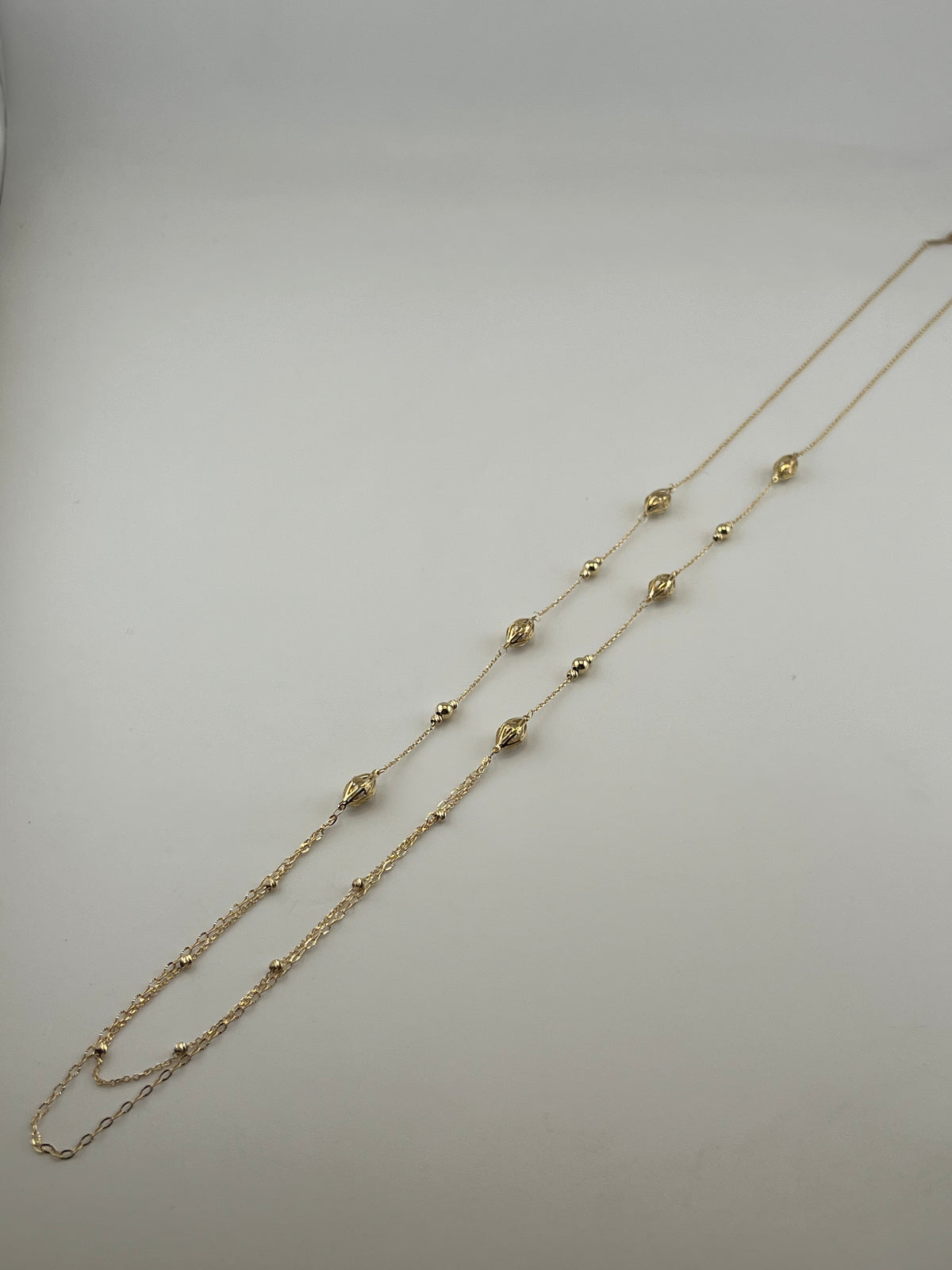 18K Solid Gold Beaded Marquise Chain - Image 2
