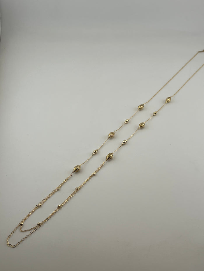 18K Solid Gold Beaded Marquise Chain