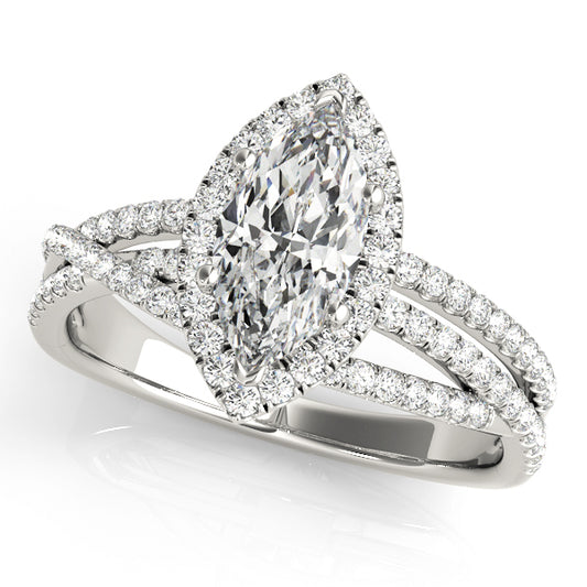 Marquise Diamond Halo Ring with Split Shank