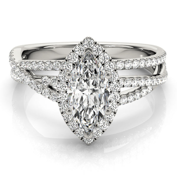 Marquise Diamond Halo Ring with Split Shank