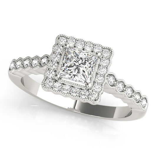 Princess Cut Scalloped Halo Ring