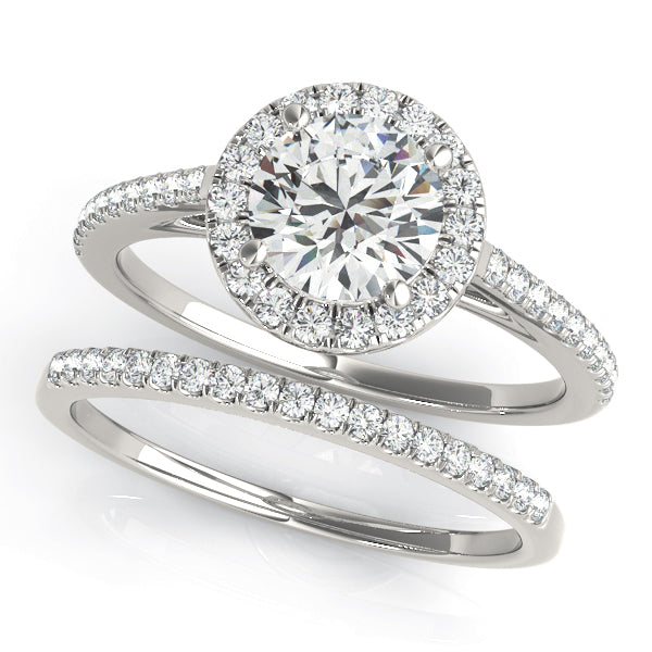 Round Halo Pave Engagement Ring 1 ct center stone