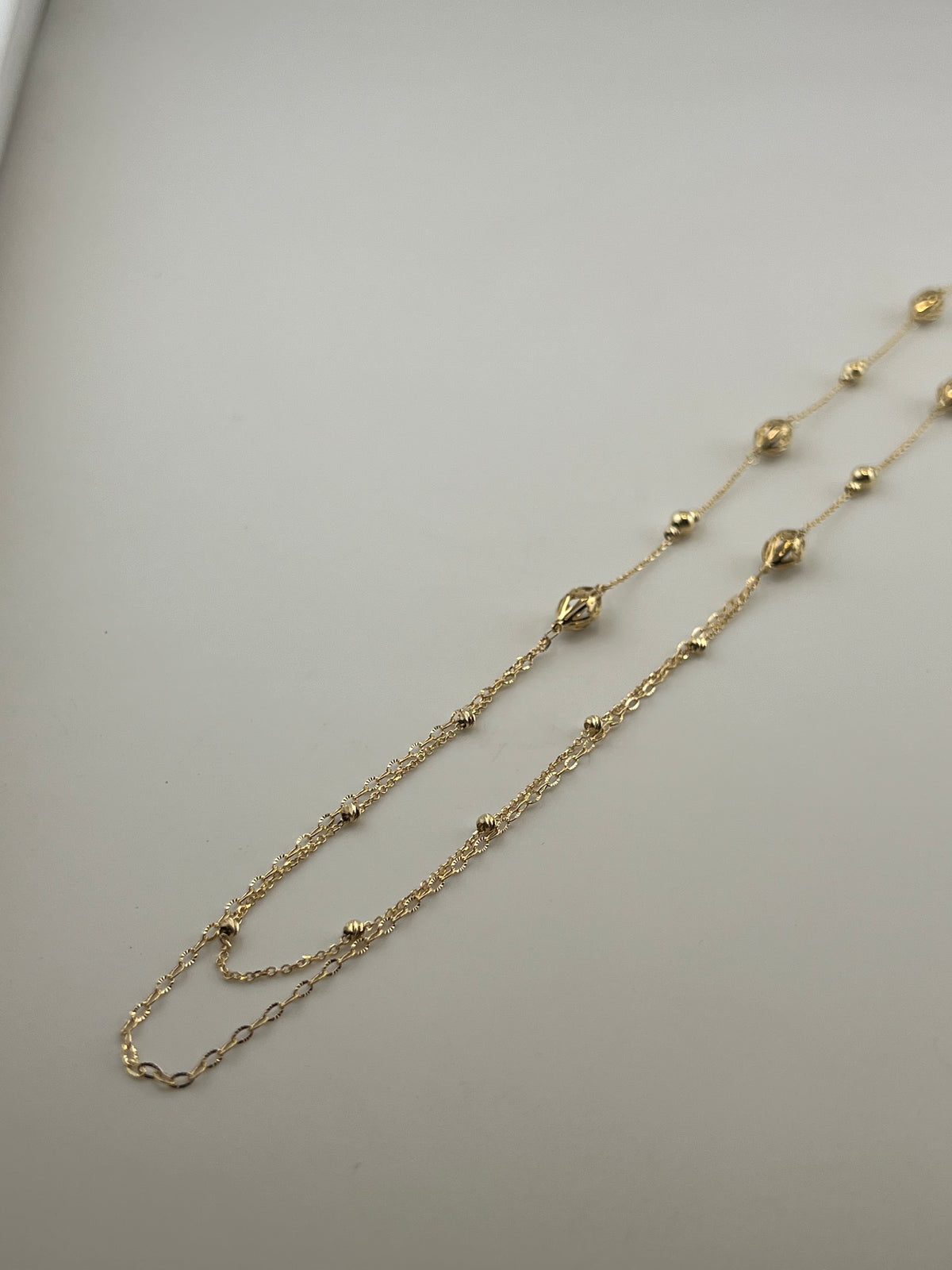 18K Solid Gold Beaded Marquise Chain - Image 4