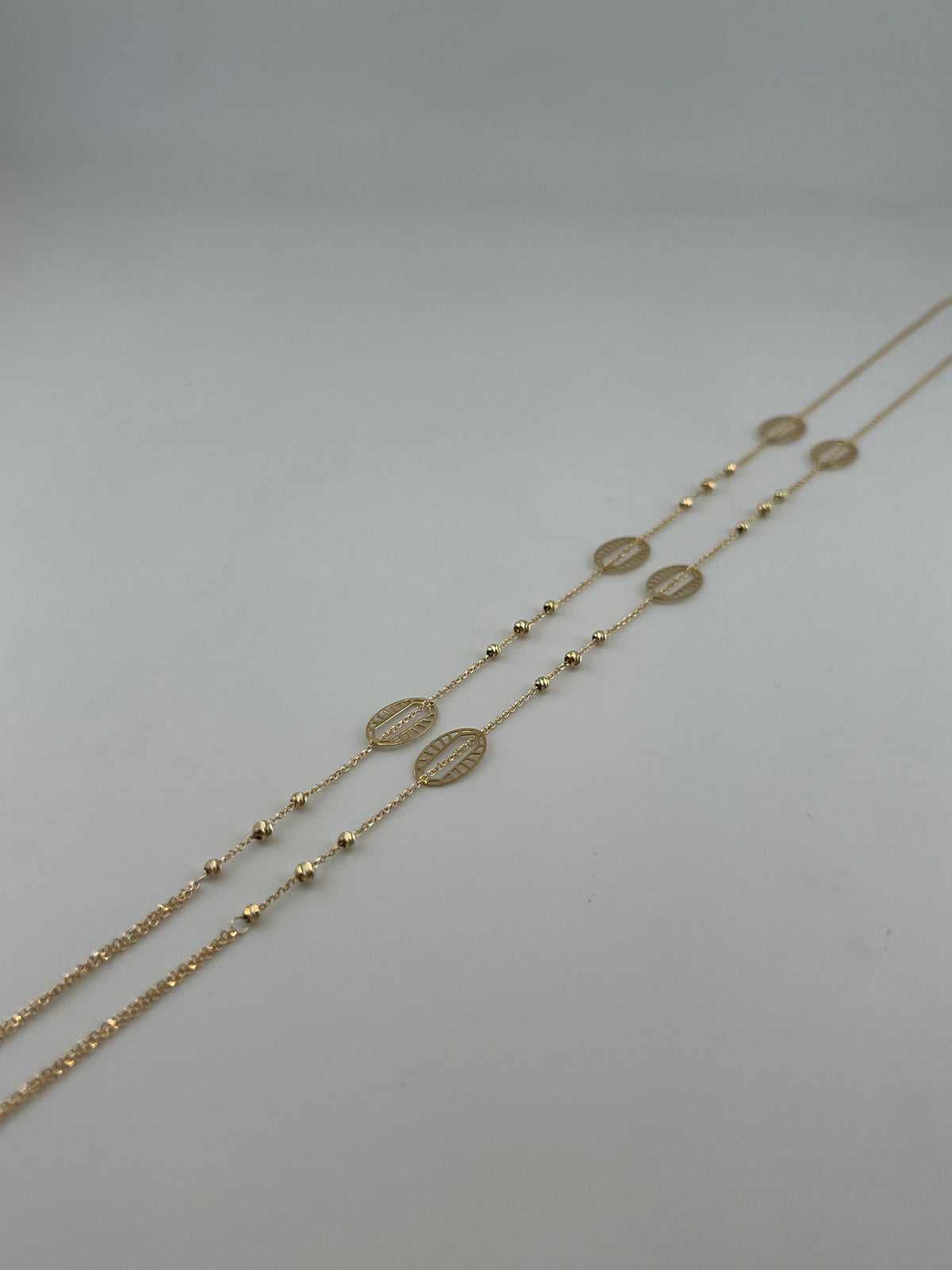 18K Gold Beaded Oval Station Necklace - Image 2
