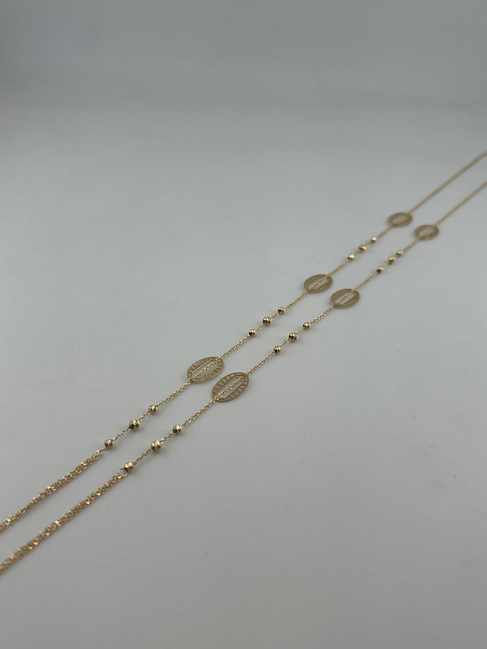 18K Gold Beaded Oval Station Necklace
