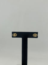 18K Solid Gold Puff Gucci Link Stud Earrings - Image 2