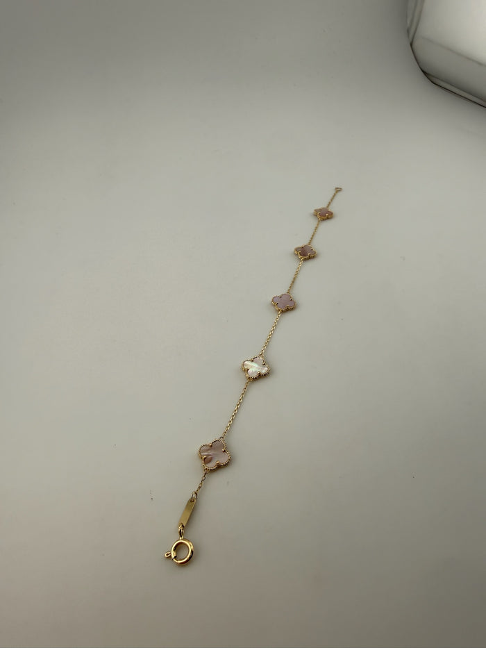 Small 5 clover bracelet solid 18k gold with premium vinyl stones (light pink)