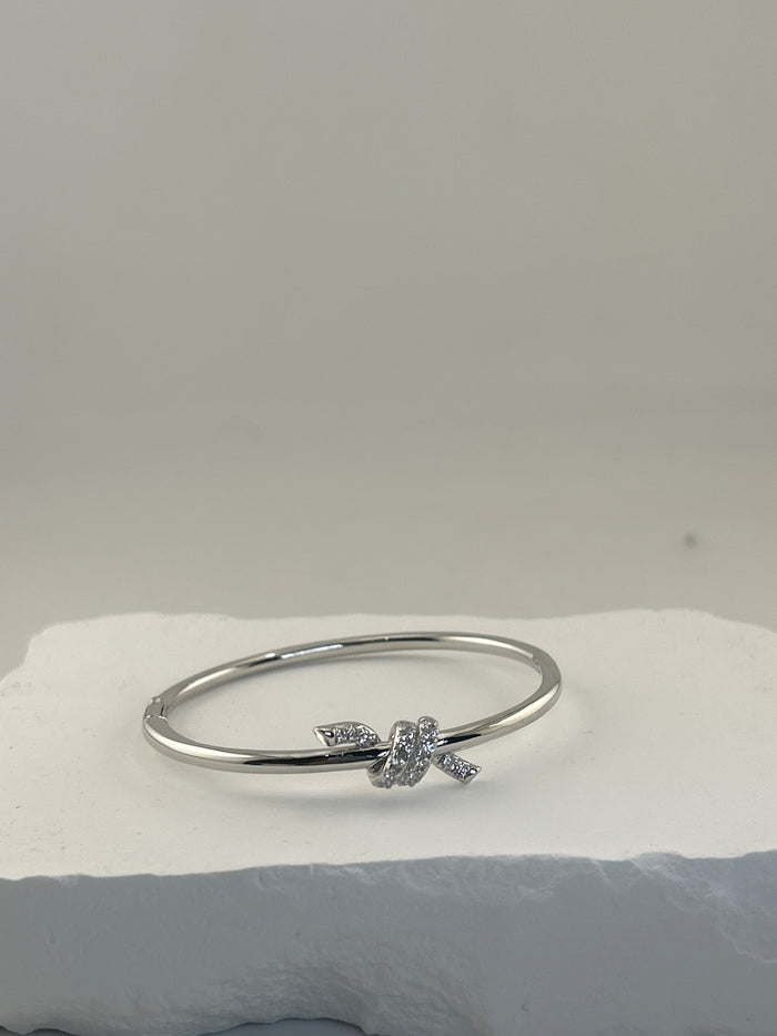 Silver Solid Knot Bangle Bracelet with CZ Accents