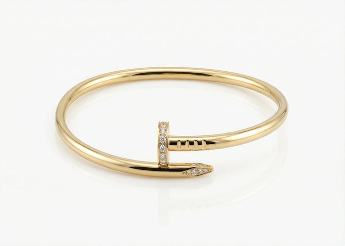 Thin twist nail bracelet, with premium cz stones, 18k gold