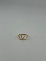 18K Solid Gold Geometric V-Motif Statement Ring - Image 1