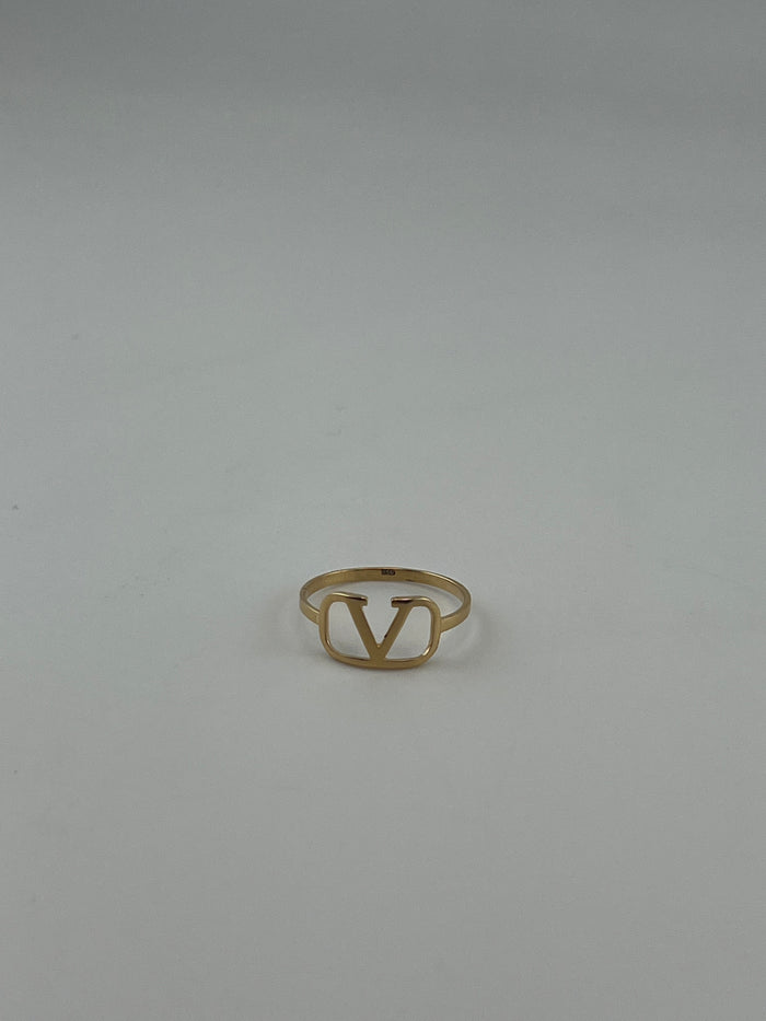18K Solid Gold Geometric V-Motif Statement Ring