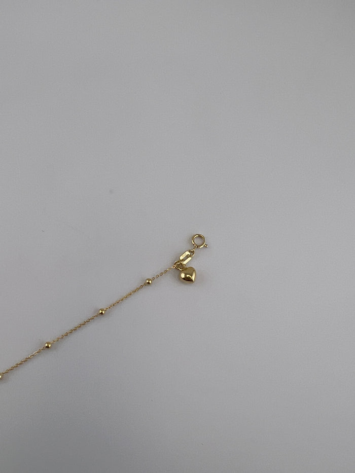 18K Solid Gold Dainty Beaded Heart Bracelet