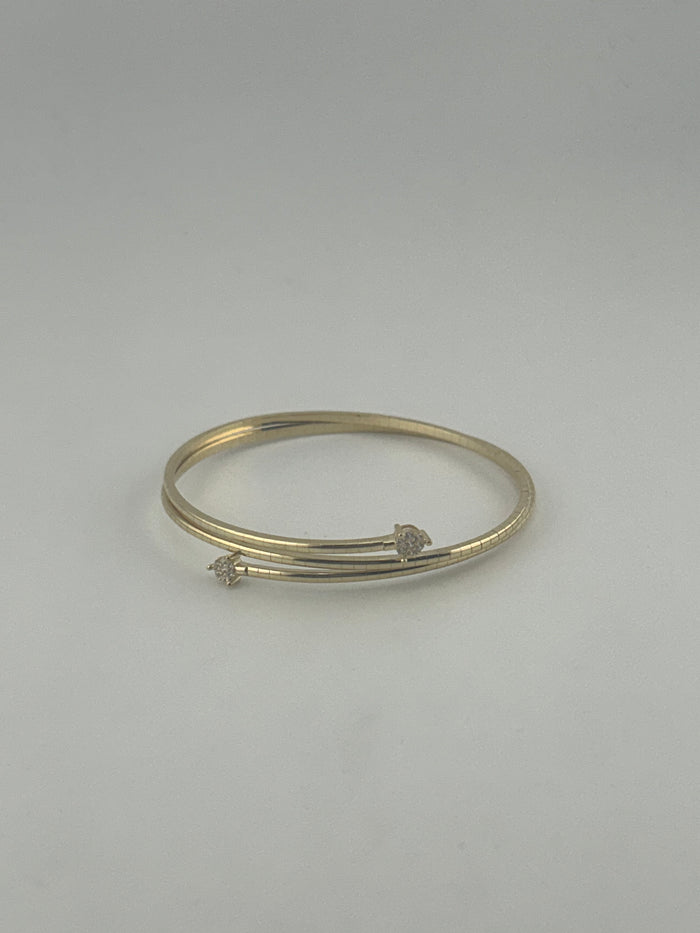18K Yellow Gold Flexible Bangle with Premium Cubic Zirconia