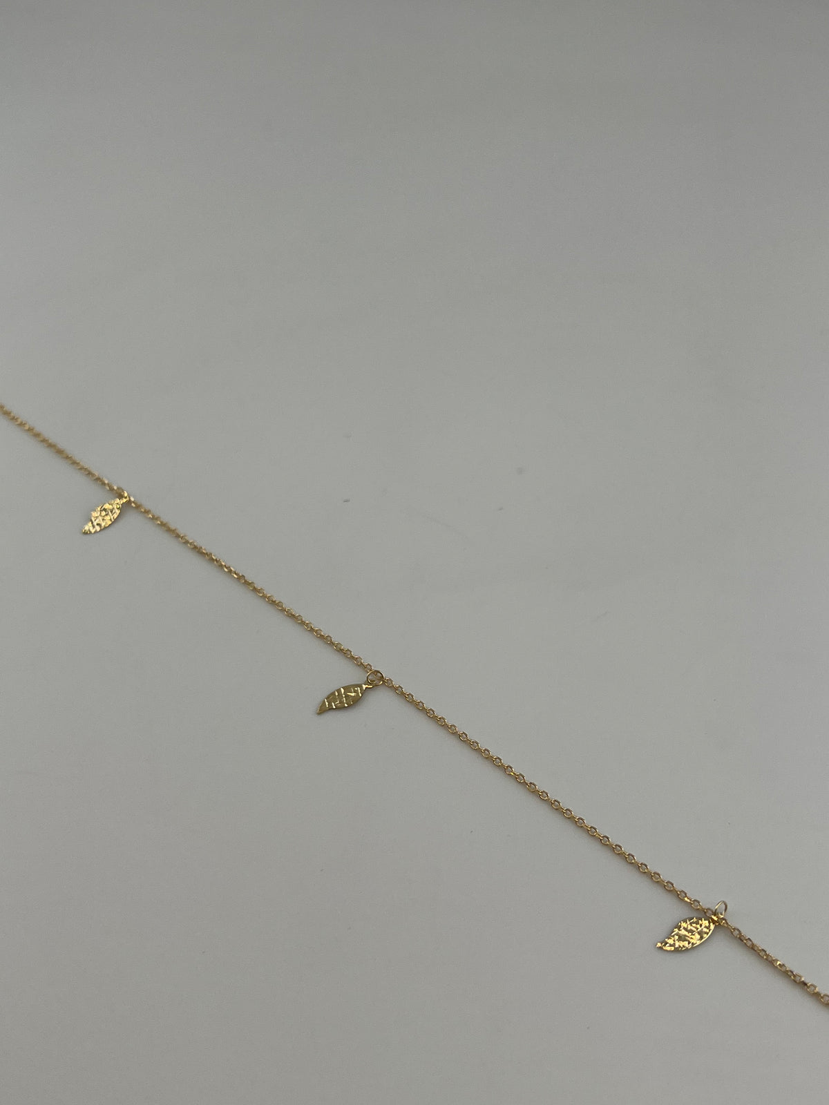 18K Solid Gold Delicate Leaf Anklet - Image 2