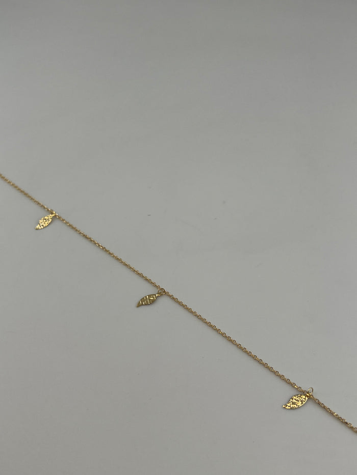 18K Solid Gold Delicate Leaf Anklet