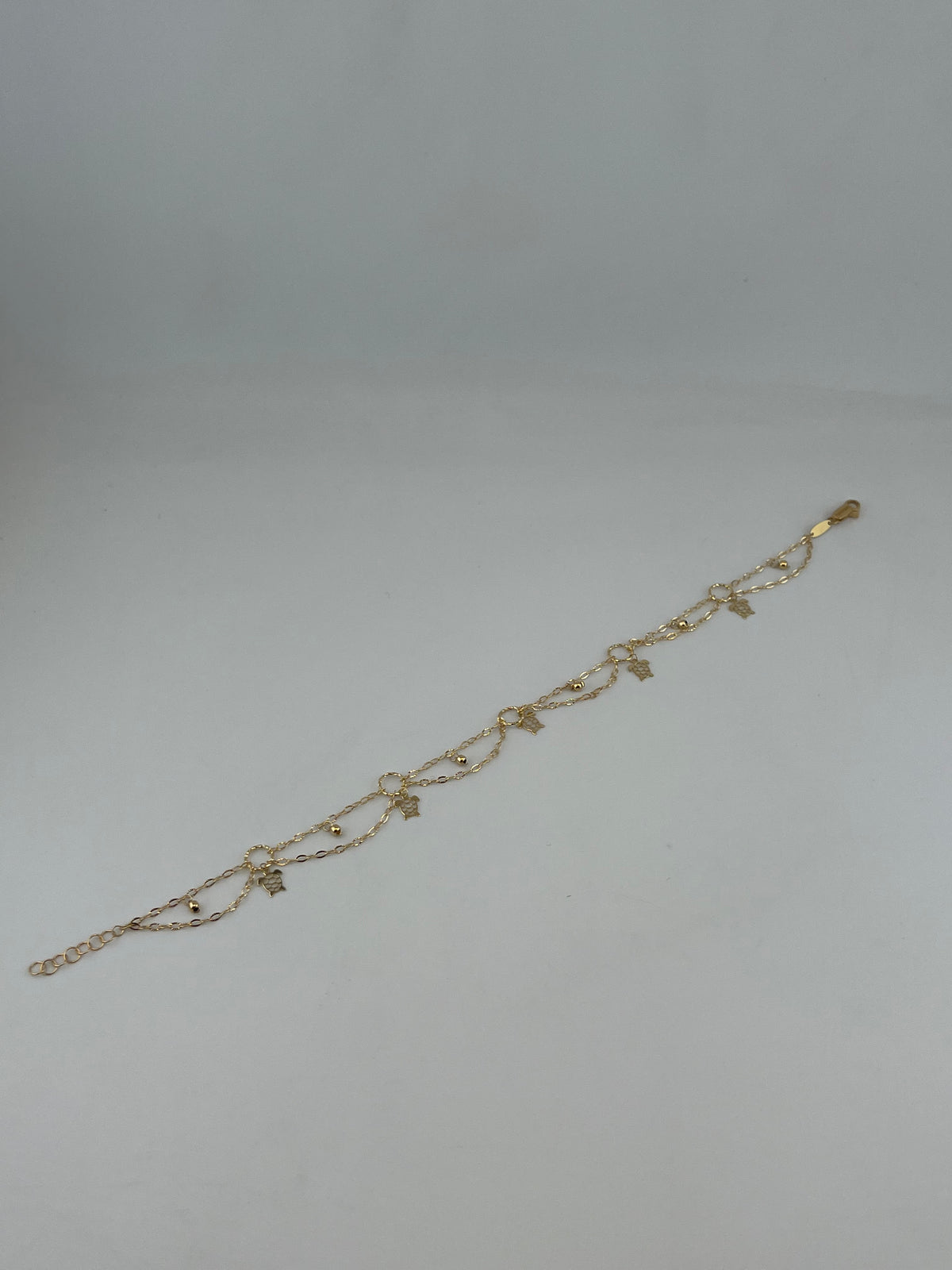 18K Solid Gold Turtle Charm Anklet - Image 1