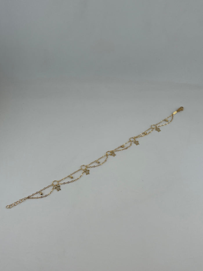 18K Solid Gold Turtle Charm Anklet