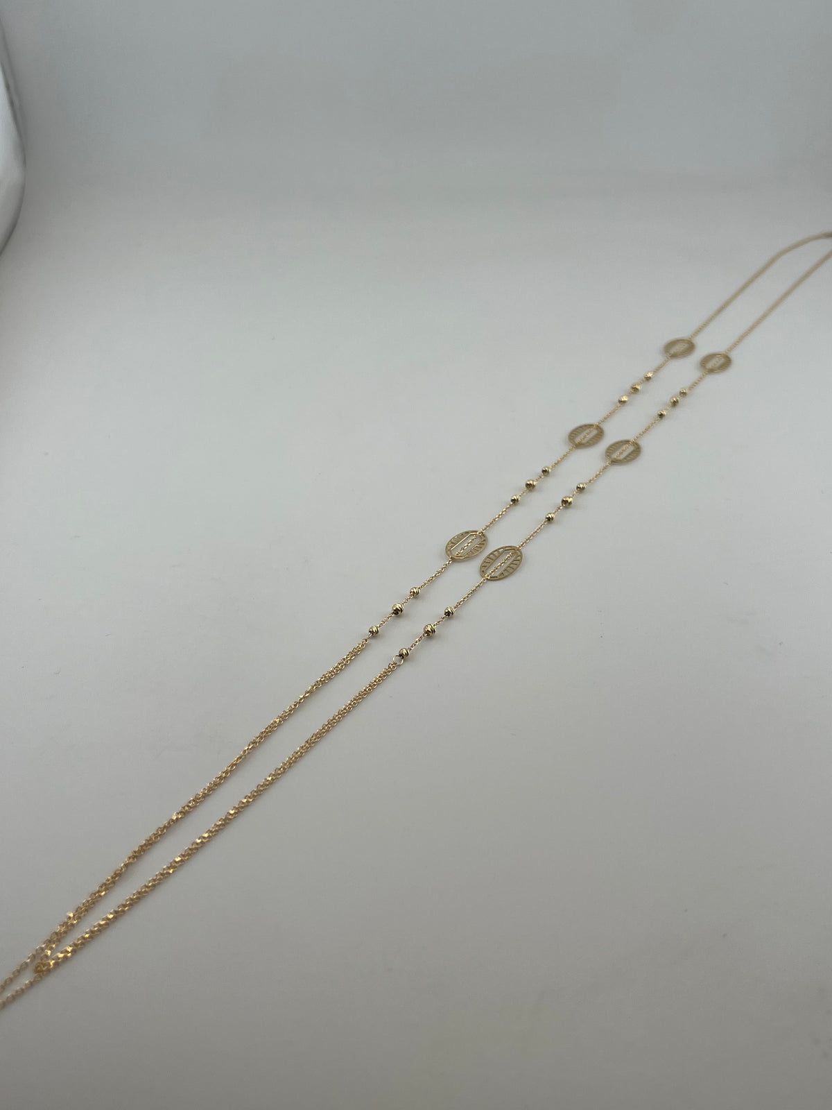 18K Gold Beaded Oval Station Necklace - Image 1