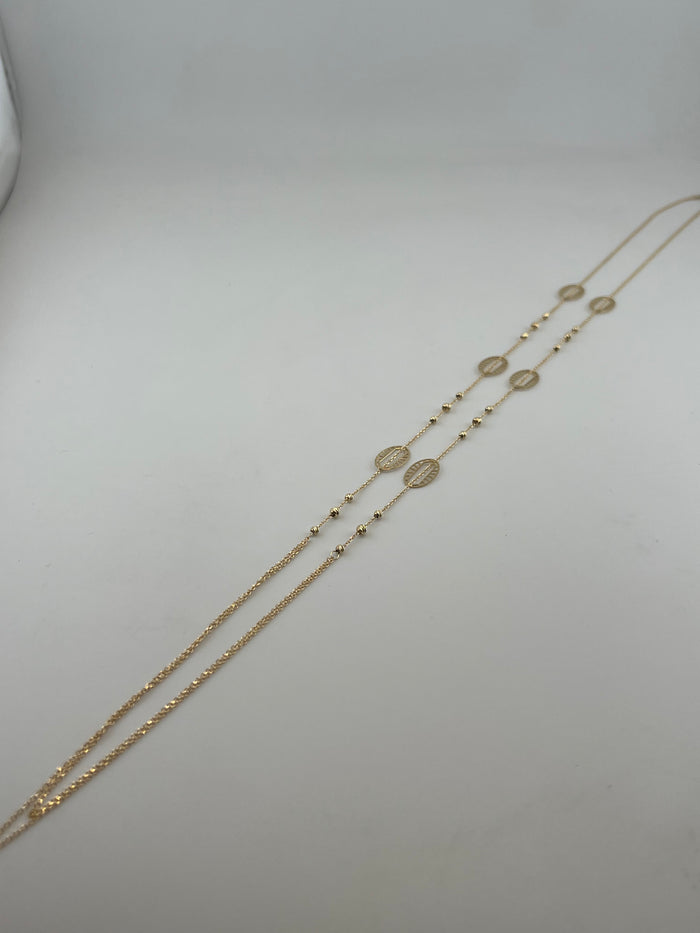18K Gold Beaded Oval Station Necklace