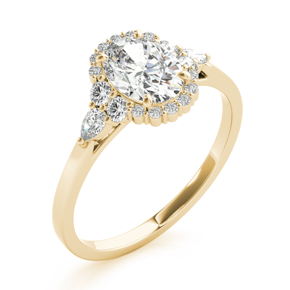 Halo Diamond Ring with Pear Accents