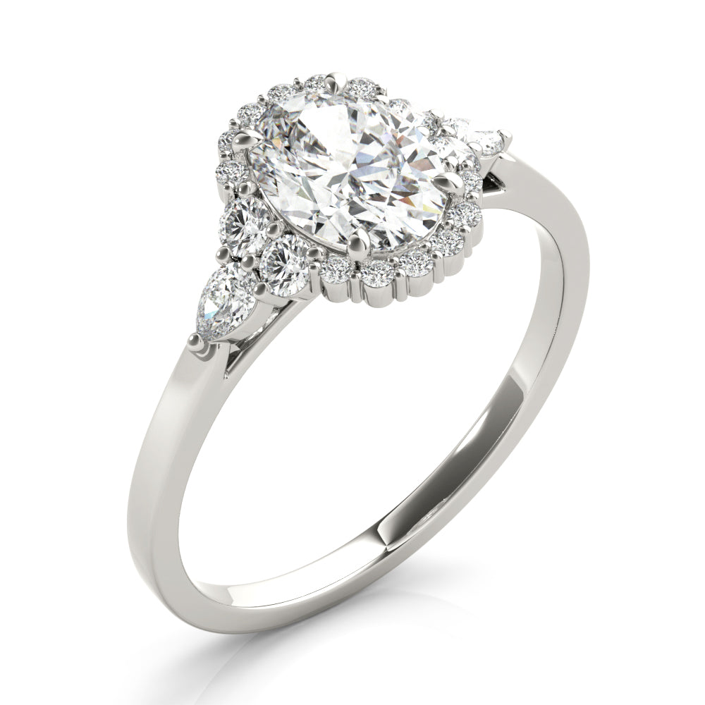 Halo Diamond Ring with Pear Accents