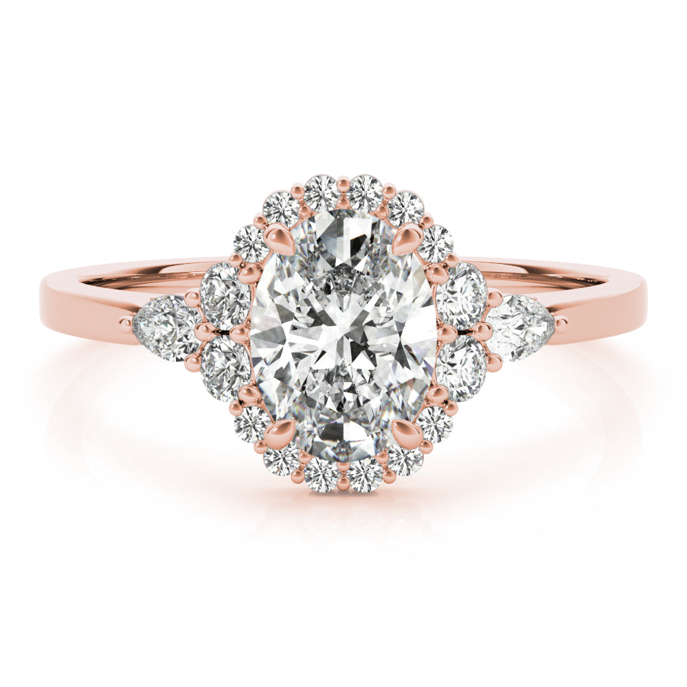 Halo Diamond Ring with Pear Accents