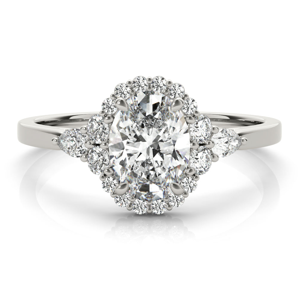 Halo Diamond Ring with Pear Accents