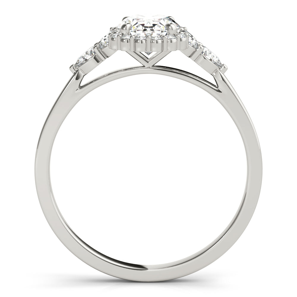 Halo Diamond Ring with Pear Accents