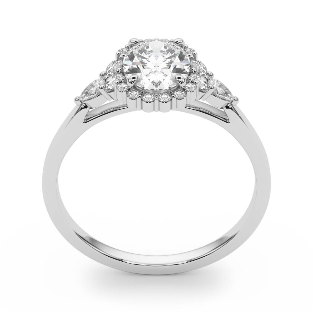 Halo Diamond Ring with Pear Accents