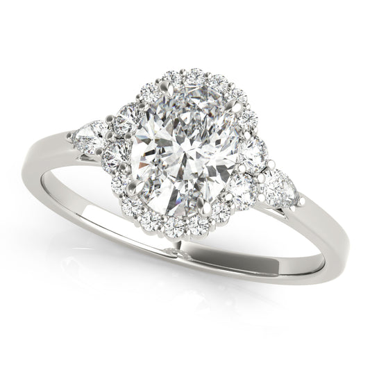 Halo Diamond Ring with Pear Accents