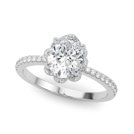 Oval Diamond Floral Halo Ring