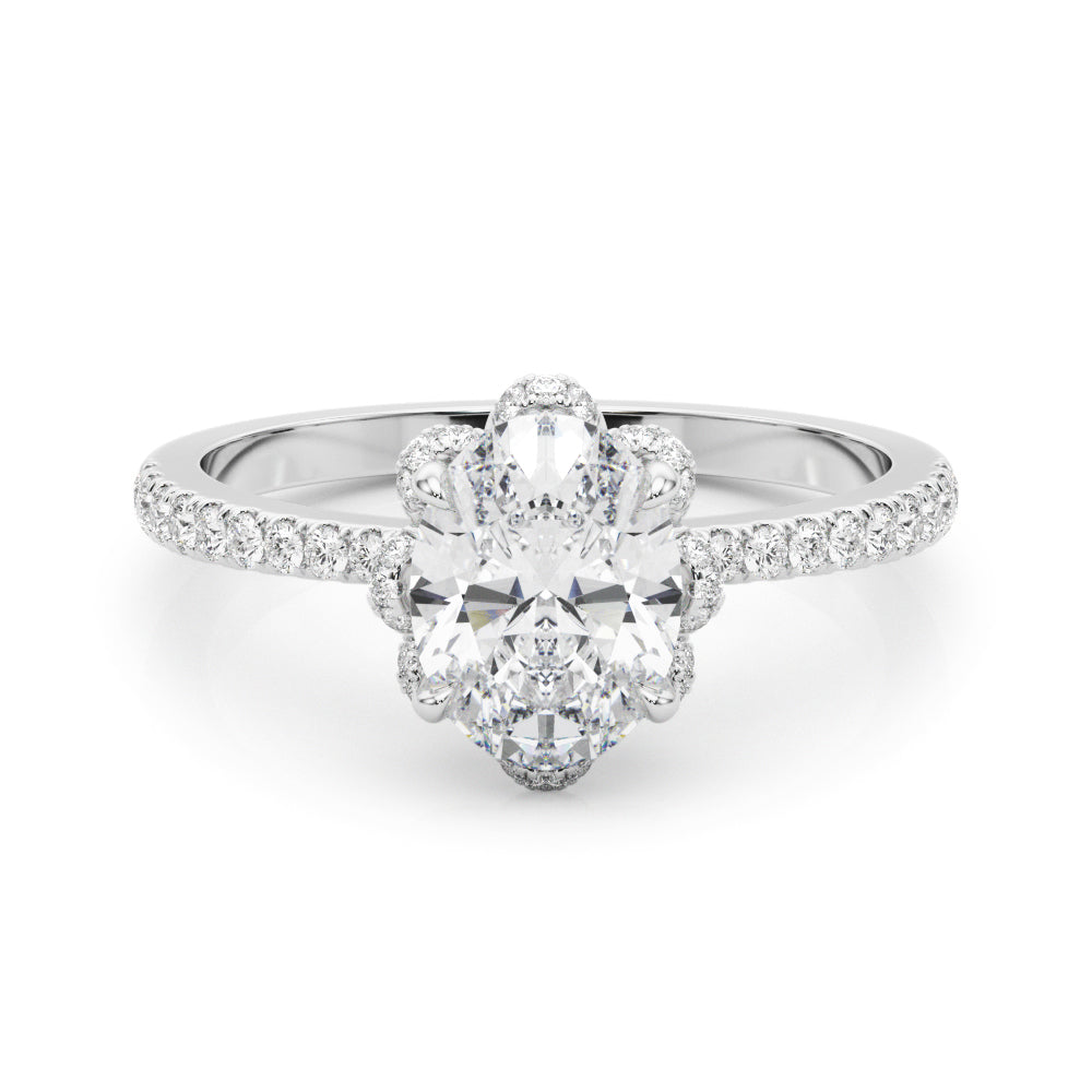 Oval Diamond Floral Halo Ring - Image 7