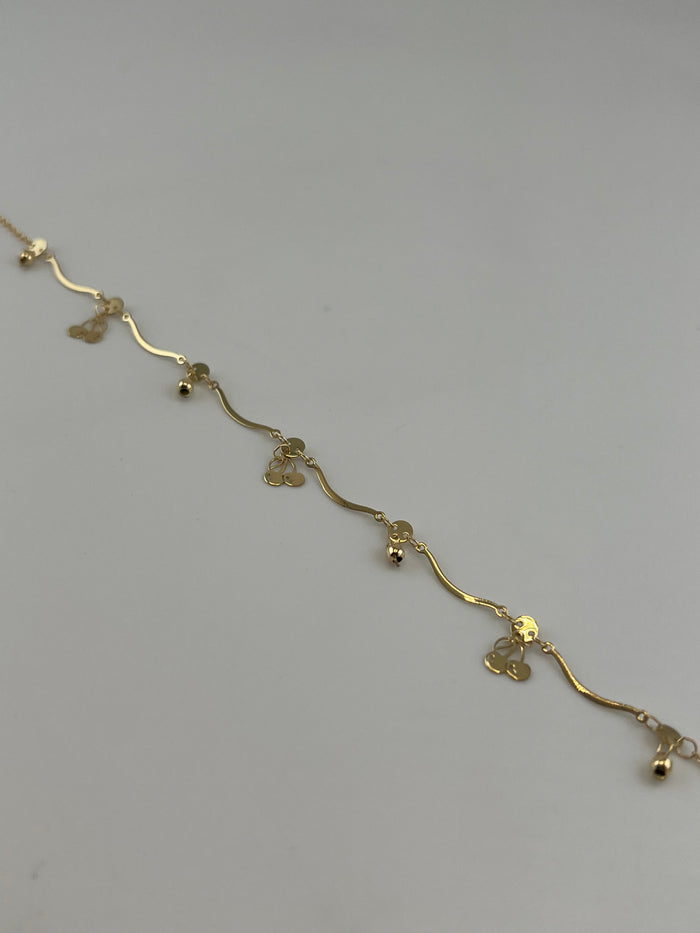 18K Solid Gold Wavy Charm Anklet