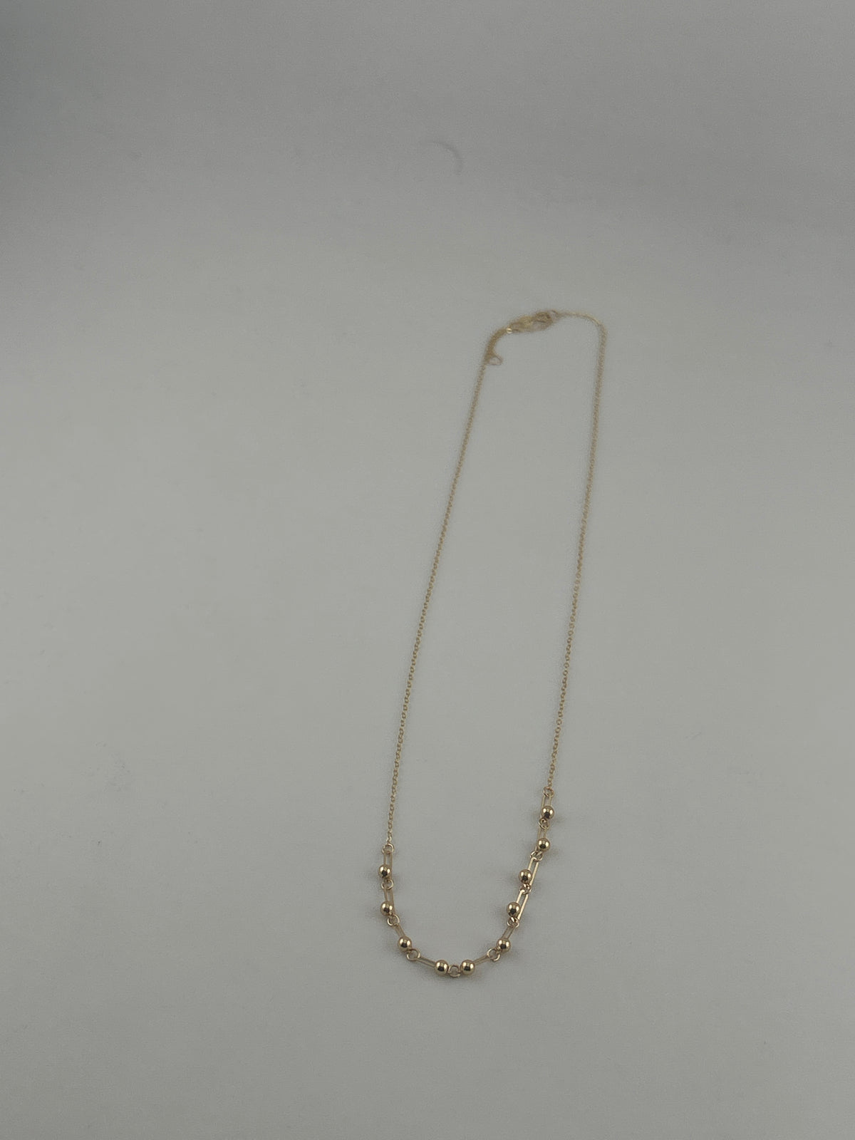 18K Solid Gold Dainty Beaded Interlink Necklace - Image 1
