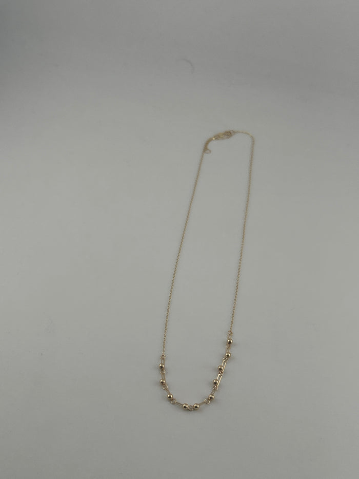 18K Solid Gold Dainty Beaded Interlink Necklace
