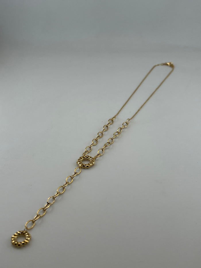18K Solid Gold Circle Link Necklace