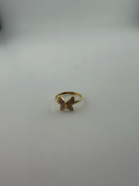 Dainty ring butterfly solid 18k gold with cz stones