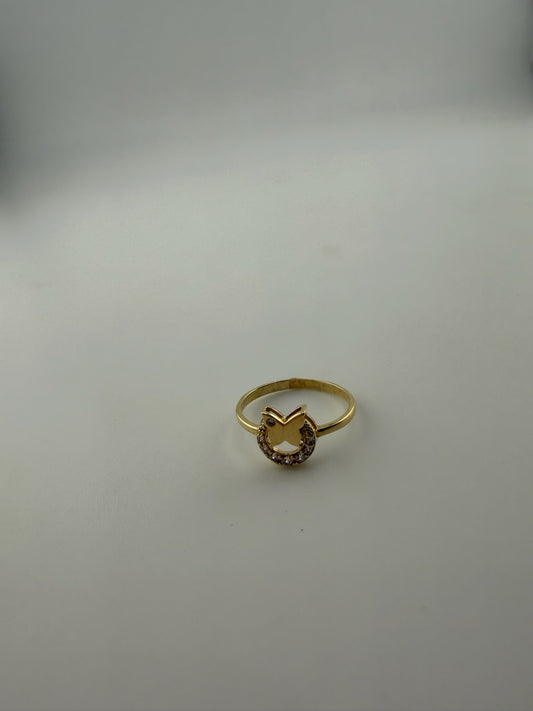 Dainty ring small butterfly solid 18k gold with cz stones