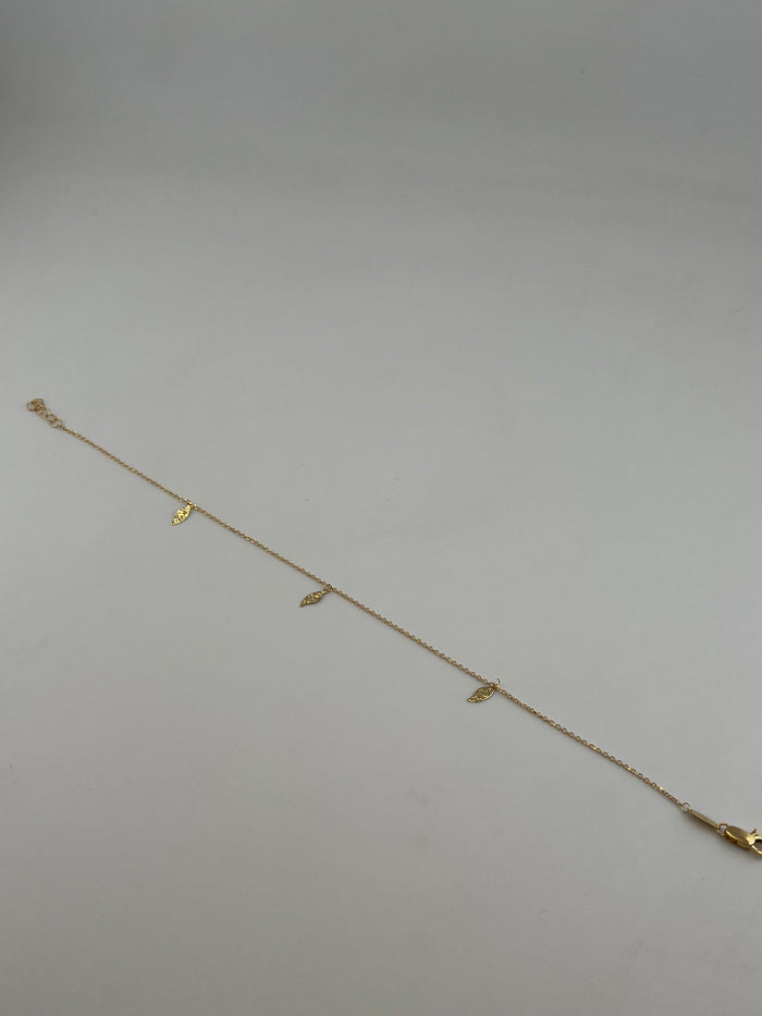 18K Solid Gold Delicate Leaf Anklet