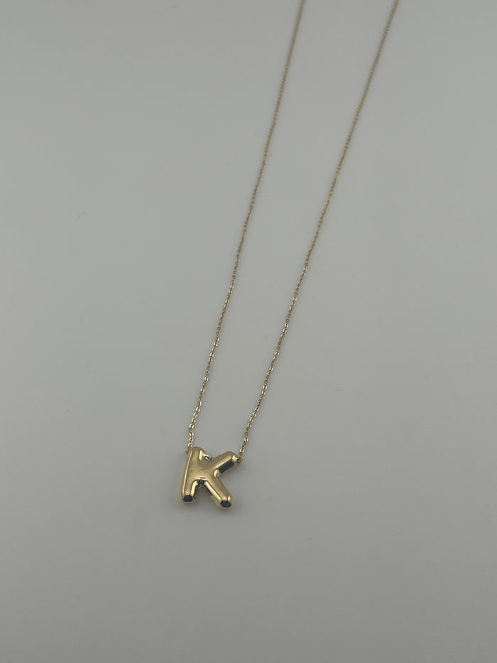 18K Yellow Gold Bubble Letter Initial Necklace