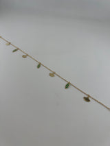 18K Solid Gold Green Enamel Leaf & Fan Charm Anklet - Image 2