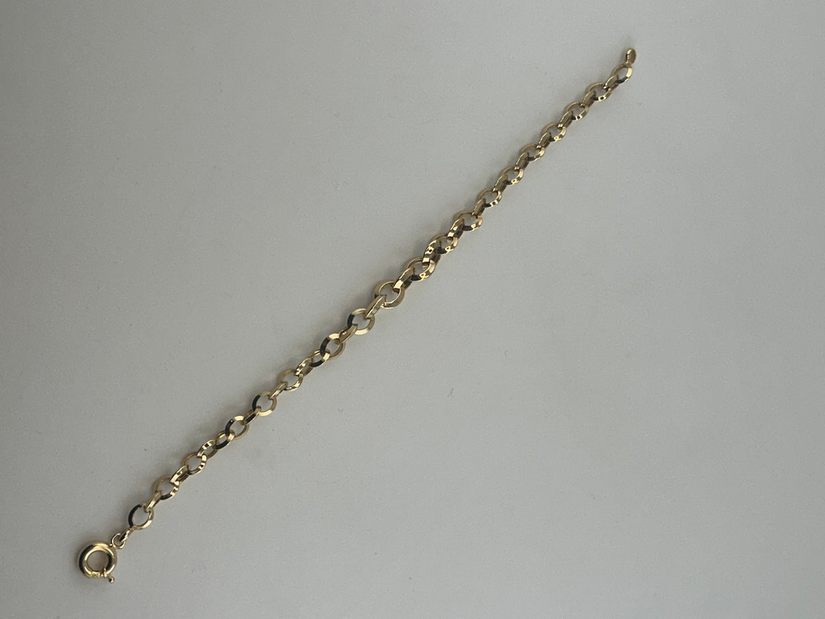 18K Solid Gold Classic Polished Rolo Chain Bracelet - Image 1