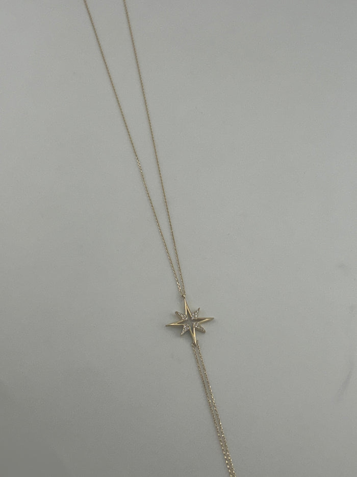 18K Gold Star Chain Necklace with Premium Cubic Zirconia