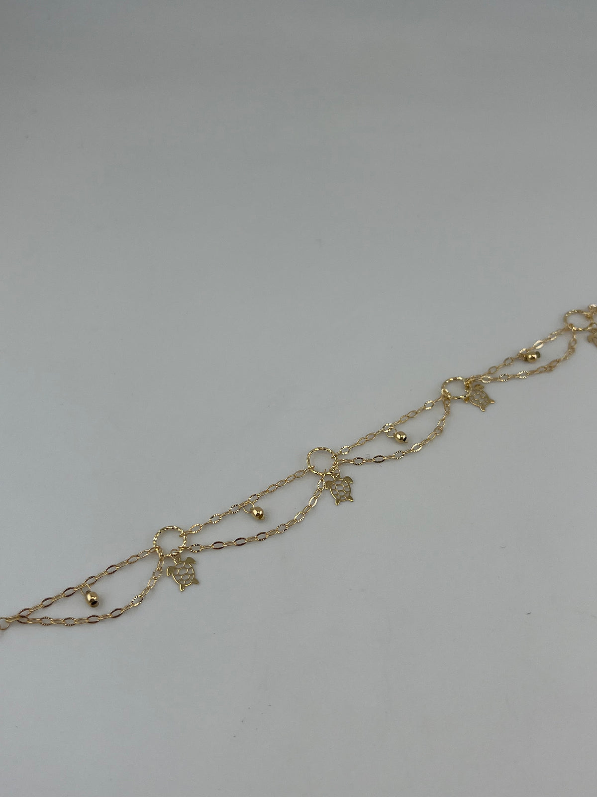18K Solid Gold Turtle Charm Anklet - Image 3
