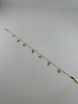 18K Solid Gold Green Enamel Leaf & Fan Charm Anklet - Image 3