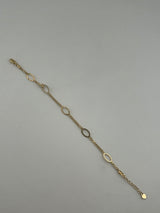 18K Solid Gold Elongated Textured Paperclip Station Bracelet - Image 1