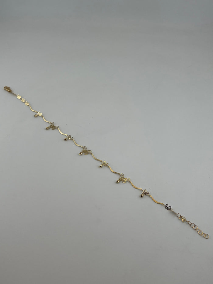18K Solid Gold Floral Charm Anklet
