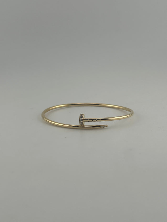 Thin twist nail bracelet, with premium zircon stones, 18k gold , hollow