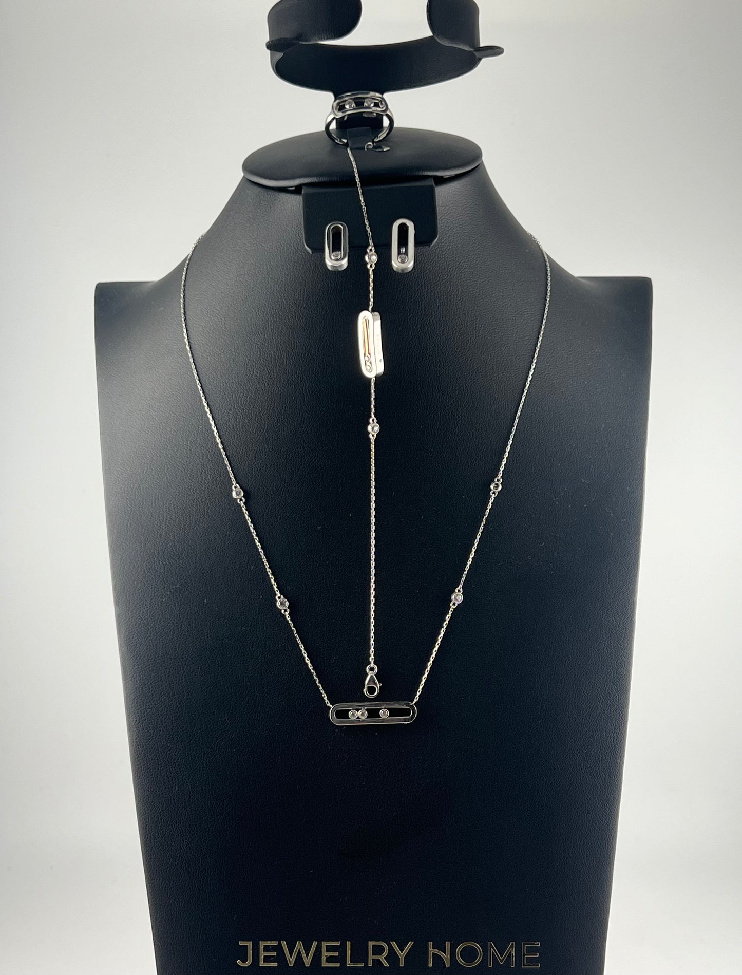 White gold set, solid 18k gold with premium zircon stones