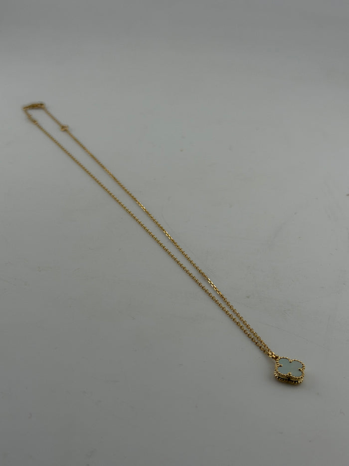 18K Solid Gold Single Clover Necklace
